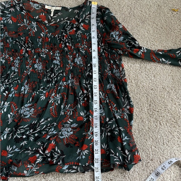 Maje Paris Green Floral Lo Fleur Crepe Georgette Top Sheer Smocked Blouse Large - Picture 14 of 15